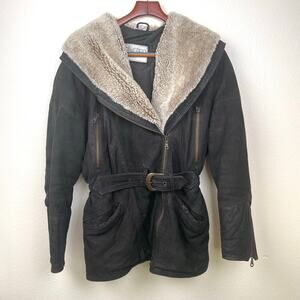 Vintage Valentino Womens Coat Sz M Suede Shearling Bomber Ski Boho Oversized